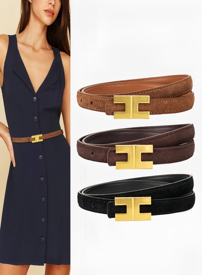 Yuangu Women Skinny Suede Belt for Jeans Pants Dresses Ladies Leather Waist Belt with Shiny Gold Buckle (Brown, 105cm/Fit Waist 24"-33") - Image 2